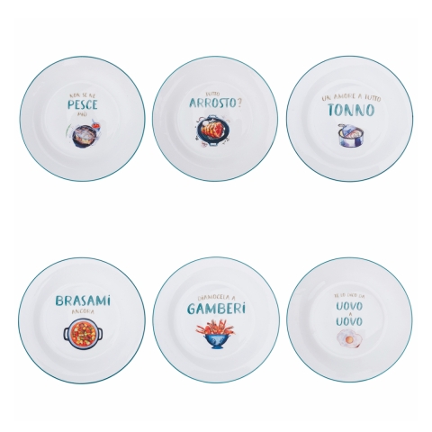Set van 6 platte borden in keramiek met diverse decoraties Le Travisate Aanbieding