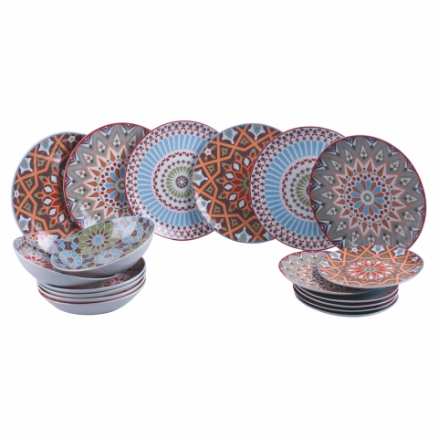 Set 18-delige tafelstukken porselein versierde borden exotische stijl Casablanca Aanbieding