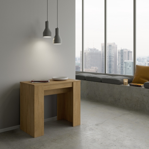 Uitschuifbare ruimtebesparende console van natuurlijk hout 90x48-204 Basic Small Aanbieding