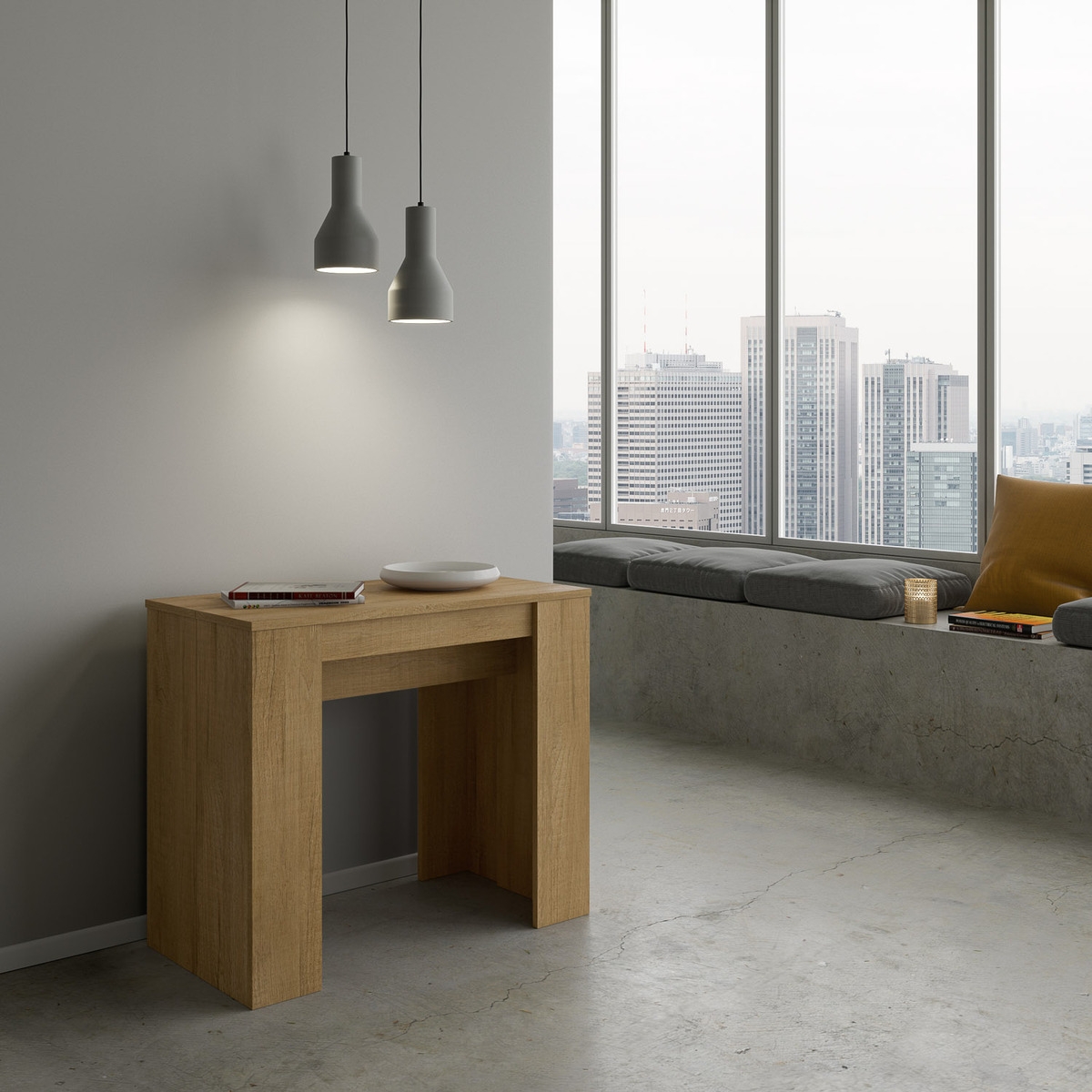 Uitschuifbare ruimtebesparende console van natuurlijk hout 90x48-204 Basic Small Aanbieding Uitschuifbare ruimtebesparende console van natuurlijk hout 90x48-204 Basic Small Aanbieding