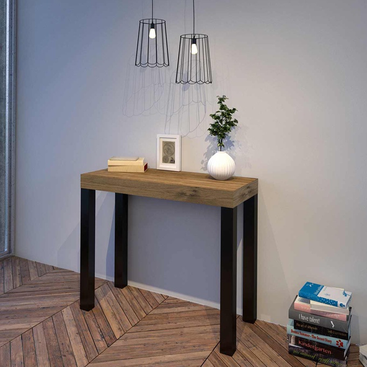 Uitschuifbare houten console tafel in industriële stijl 90x40-196 Everyday Small Aanbieding