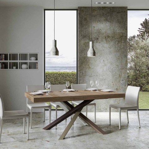 Moderne uitschuifbare tafel met gekruiste houten poten 90x180-440 Volantis Aanbieding
