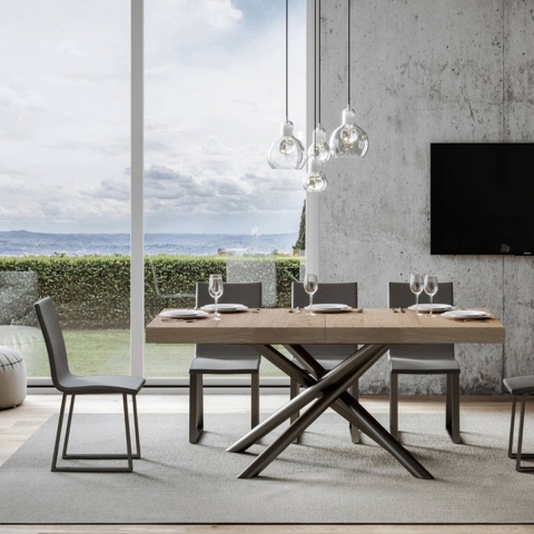 Uitschuifbare tafel industrieel design hout antraciet 90x180-440 Famas Aanbieding