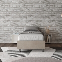 Eenpersoonsbed 90x190cm bekleed met beige stof en lattenbodem Azelia Aanbieding