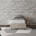 Eenpersoonsbed 90x190cm bekleed met beige stof en lattenbodem Azelia Aanbieding