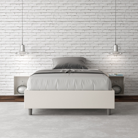 Frans tweepersoonsbed met opbergruimte 140x190 in wit kunstleer Azelia Aanbieding
