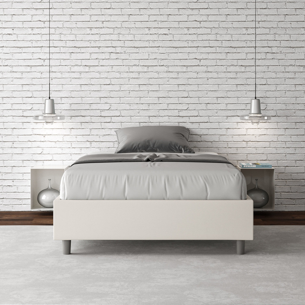 Frans tweepersoonsbed met opbergruimte 140x190 in wit kunstleer Azelia Aanbieding