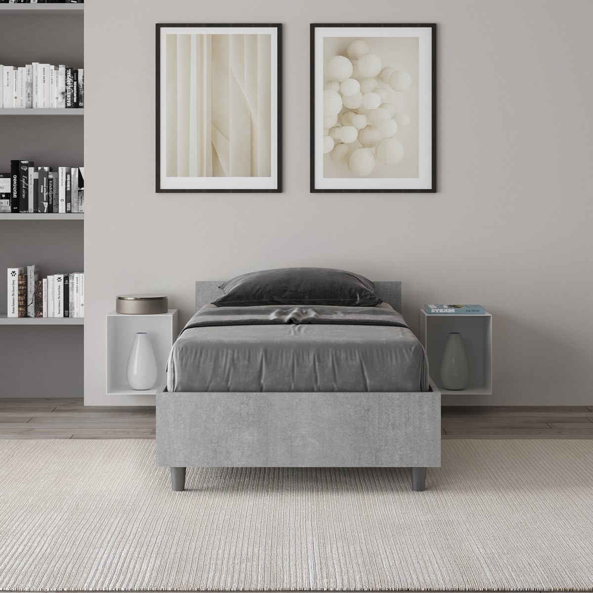 Eenpersoonsbed 80x190 cm modern zonder lattenbodem beton grijs Nuamo Aanbieding