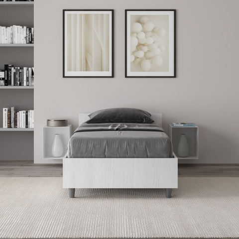 Eenpersoonsbed met opbergruimte 80x190 in wit hout Nuamo Aanbieding