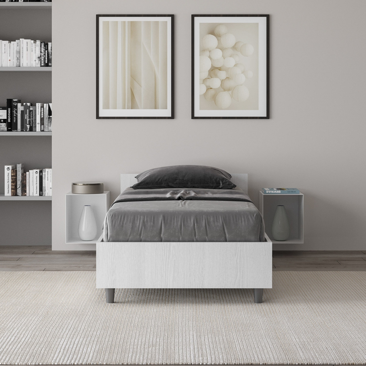 Eenpersoonsbed met opbergruimte 80x190 in wit hout Nuamo Aanbieding