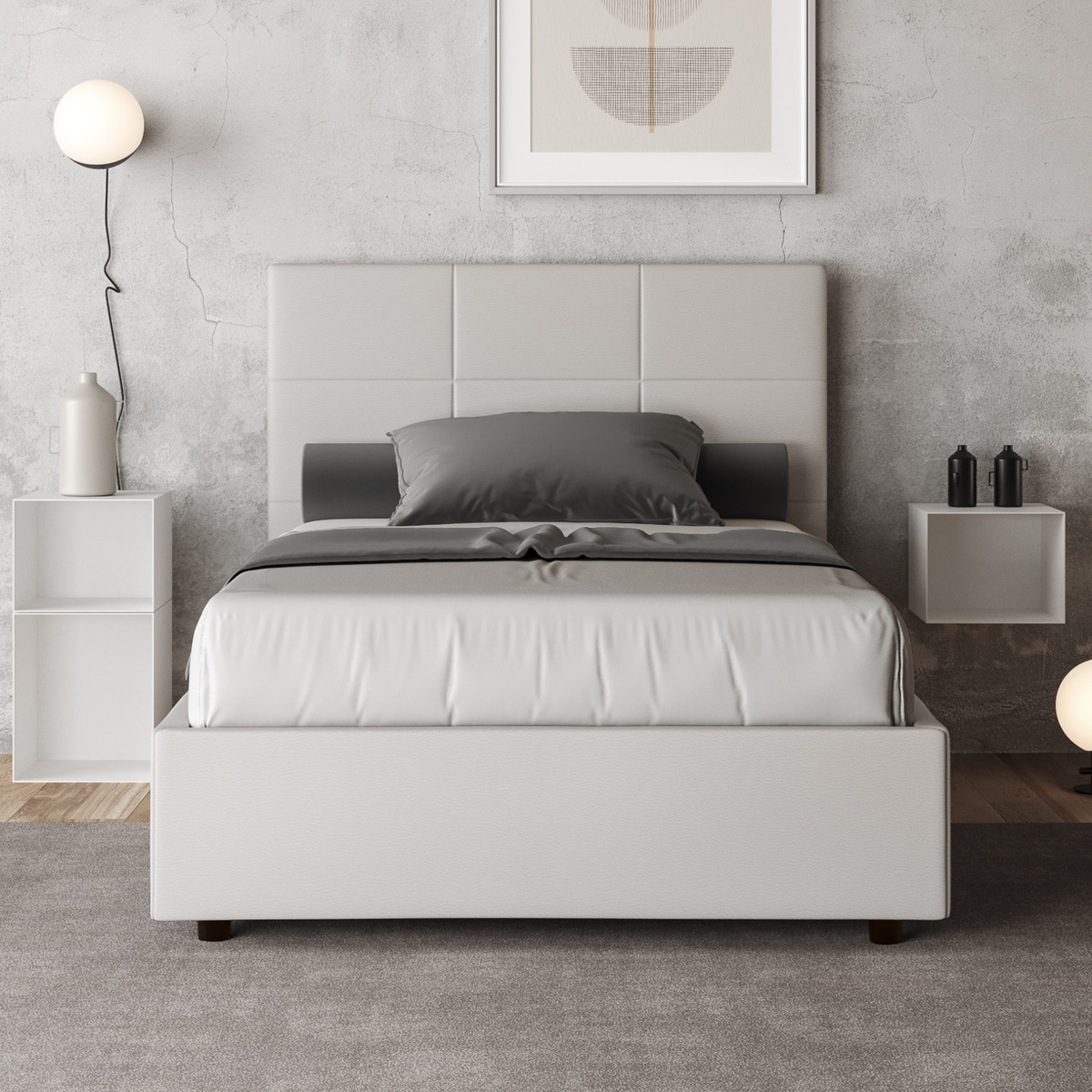 Frans bed 140x190 wit kunstleer met opbergruimte hoofdbord Mika