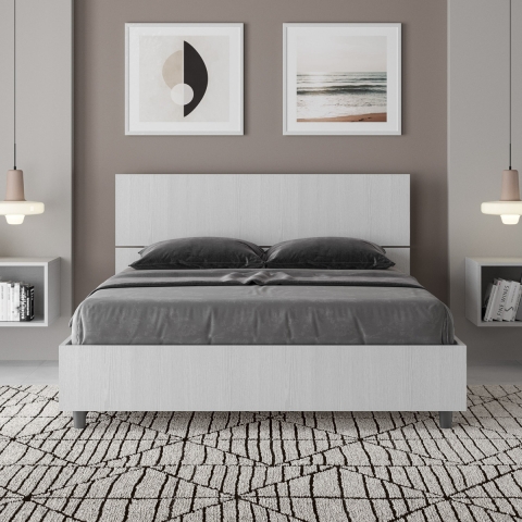 Frans tweepersoonsbed 140x190 met rechte houten hoofdeinde wit Demas Aanbieding