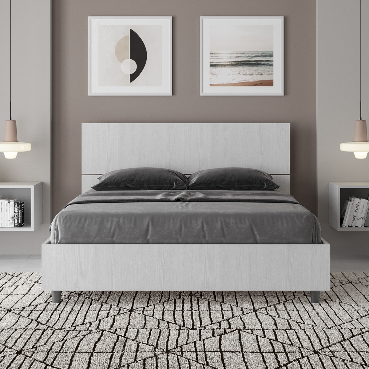 Frans tweepersoonsbed 140x190 met rechte houten hoofdeinde wit Demas