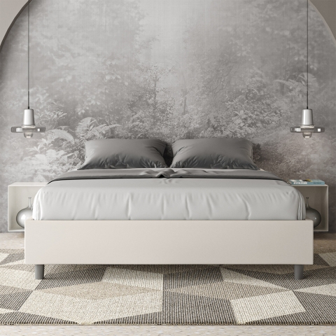 Tweepersoonsbed gestoffeerd in wit kunstleer 160x190 Azelia Aanbieding