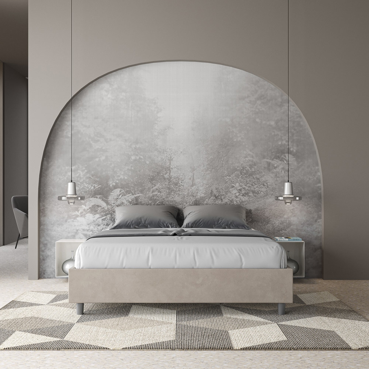 Tweepersoonsbed met opbergruimte 160x190 gestoffeerd in beige stof Azelia