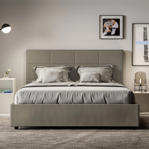 Tweepersoonsbed met opbergruimte 160x190 in beige kunstleer Mika Aanbieding