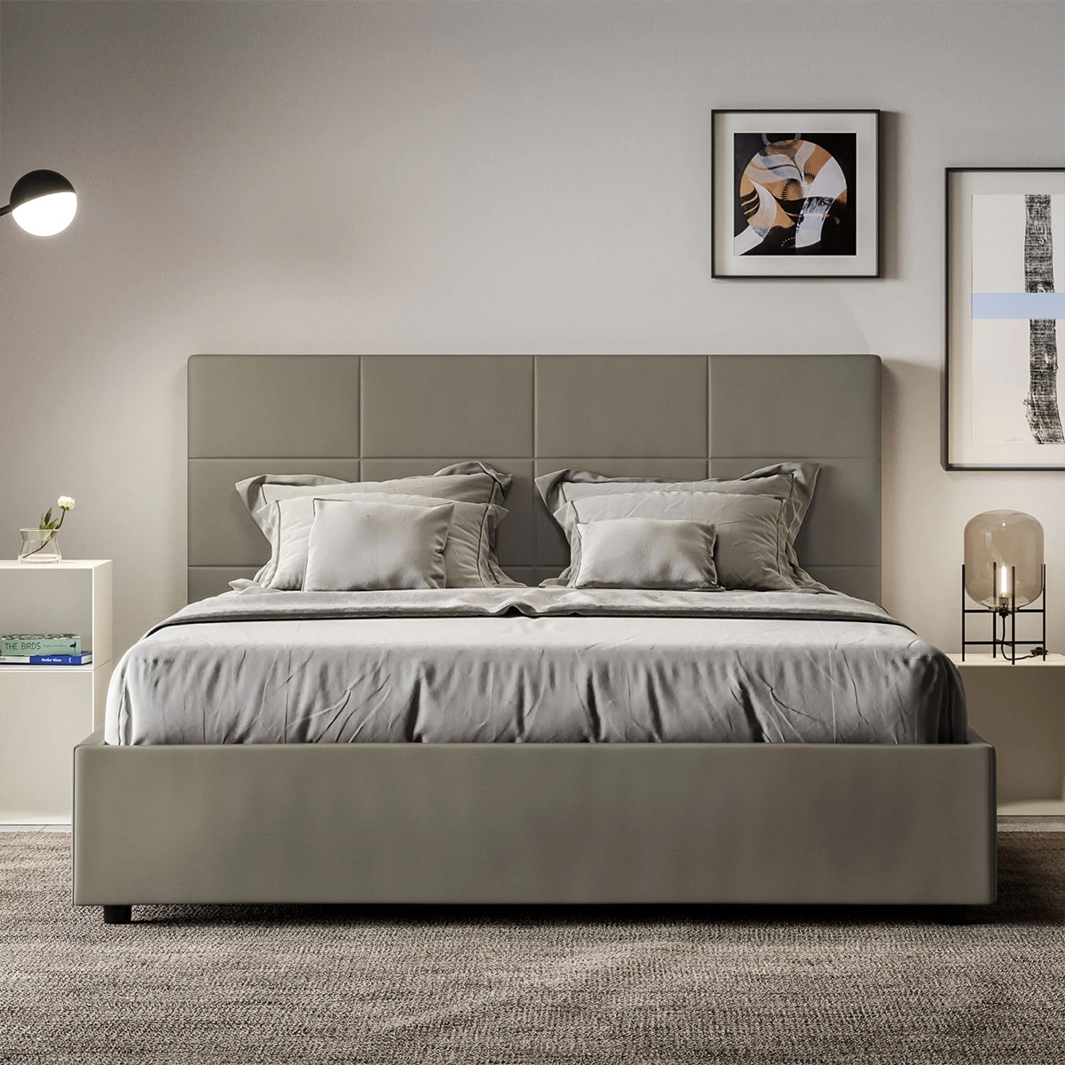 Tweepersoonsbed met opbergruimte 160x190 in beige kunstleer Mika