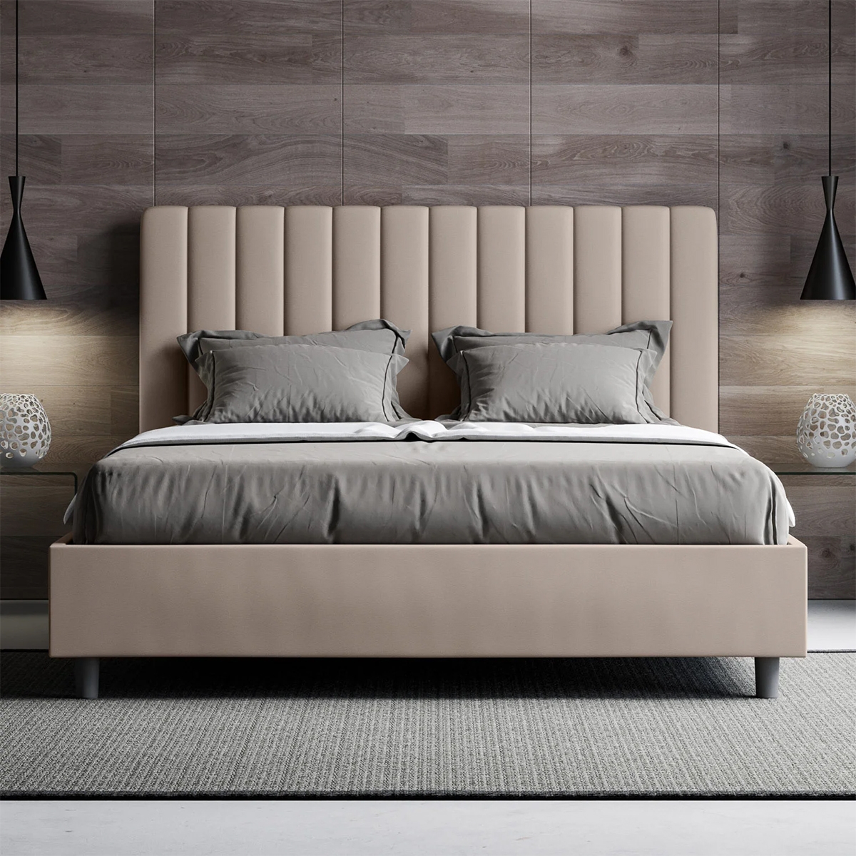 Tweepersoonsbed met opbergruimte en gestoffeerde ombouw 160x210 Agueda