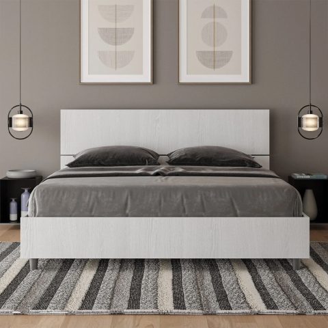 Tweepersoonsbed 160x190 modern design wit met lattenbodem en hoofdeinde Demas Aanbieding