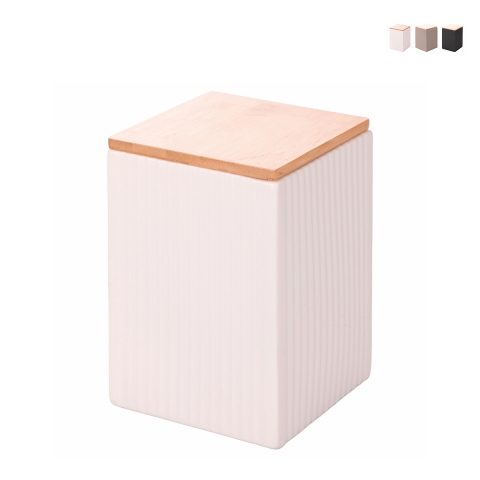 Grote keukenpot 10x10x14,5 cm van gres met deksel 1080ml Modern Aanbieding