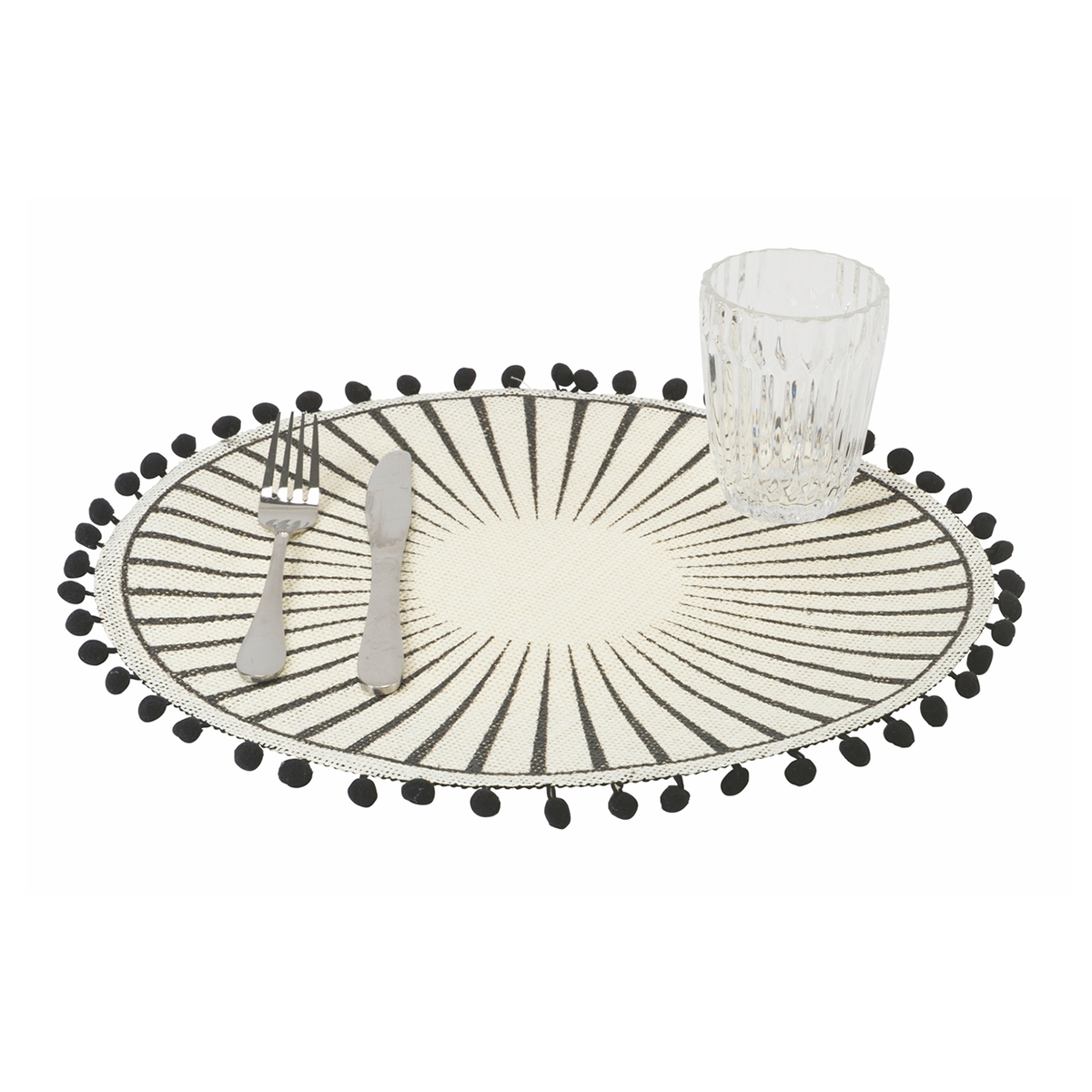 Set van 6 ronde tafelplacemats met geometrisch ontwerp en pompons 38cm Zwart Aanbieding Set van 6 ronde tafelplacemats met geometrisch ontwerp en pompons 38cm Zwart Aanbieding