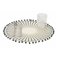 Set van 6 ronde tafelplacemats met geometrisch ontwerp en pompons 38cm Zwart Aanbieding