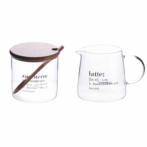 Set glazen melk- en suikerschaaltje met lepel en deksel 320 ml Victionary Aanbieding