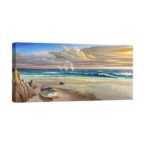 Canvas schilderij zonsondergang aan het strand Adriano Galasso Aanbieding