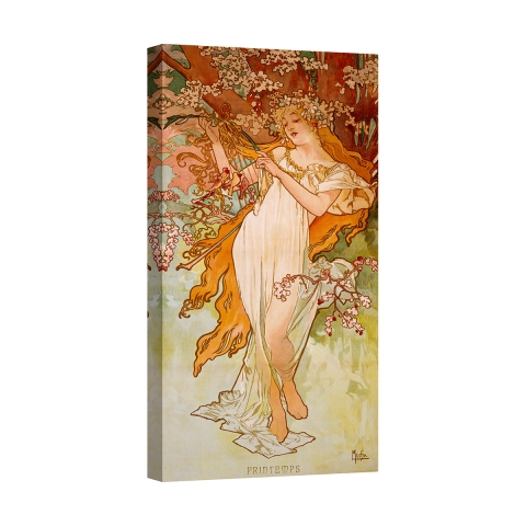 Canvas schilderij met bloemendesign, Art Nouveau-stijl, Primavera Alphonse Mucha Aanbieding