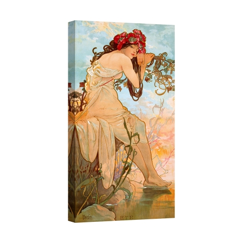Canvas schilderij vrouw met bloemendecor Zomer Alphonse Mucha Aanbieding