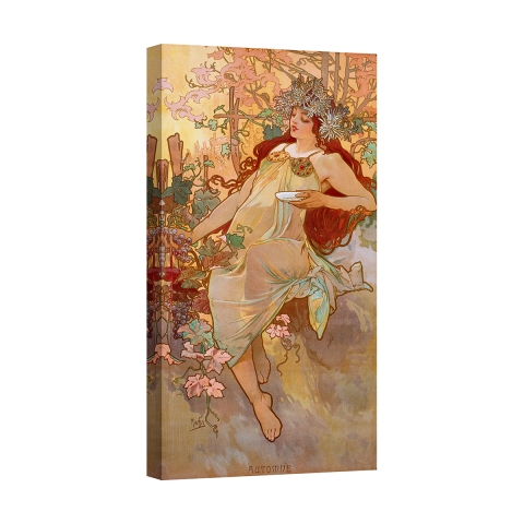Canvas schilderij vrouw Art Nouveau Herfst Alphonse Mucha Aanbieding