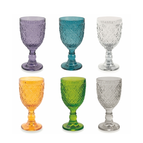 Set van 6 glazen met exotisch ontwerp Marrakech in gekleurd bewerkt glas Aanbieding