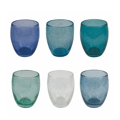 Set van 6 blauwe glazen voor water, mondgeblazen, Acapulco Ocean Aanbieding