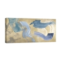 Moderne abstracte canvas schilderij Blue Waves on Gold Haru Ikeda Aanbieding