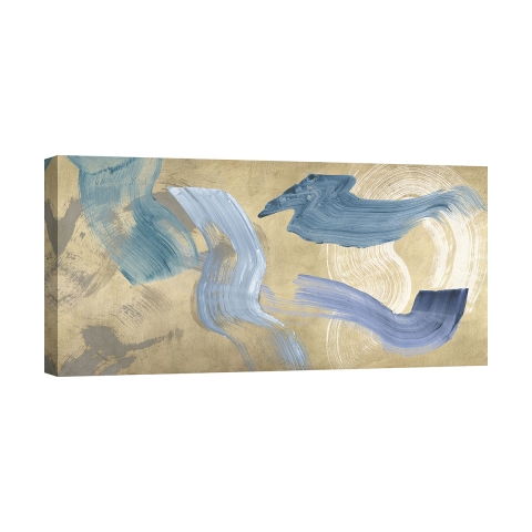 Moderne abstracte canvas schilderij Blue Waves on Gold Haru Ikeda Aanbieding