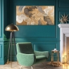 Modern abstract schilderij met goud, beige en blauw - Metallic Movements Haru Ikeda Verkoop