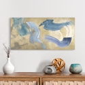 Moderne abstracte canvas schilderij Blue Waves on Gold Haru Ikeda Verkoop