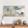 Moderne abstracte canvas schilderij Blue Waves on Gold Haru Ikeda Verkoop
