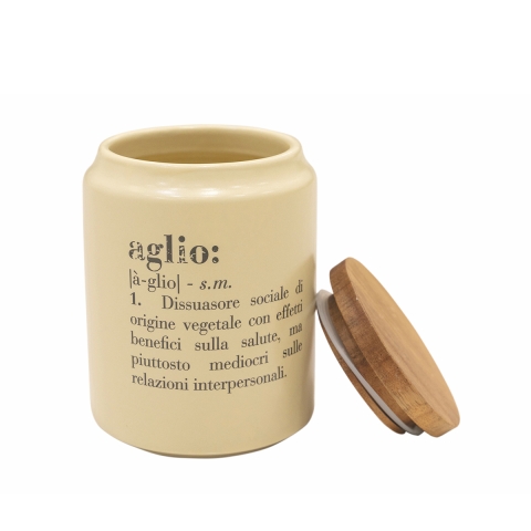 Knoflookpot van gres met bamboedeksel 11x15cm Victionary Aanbieding