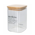 Glazen suikerpot met bamboe deksel 10x10x14 Victionary Catalogus