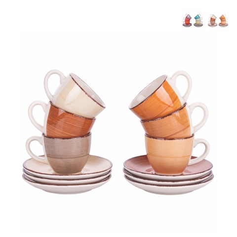 Set van 6 kleurrijke koffiekopjes met schoteltjes design Baita Aanbieding