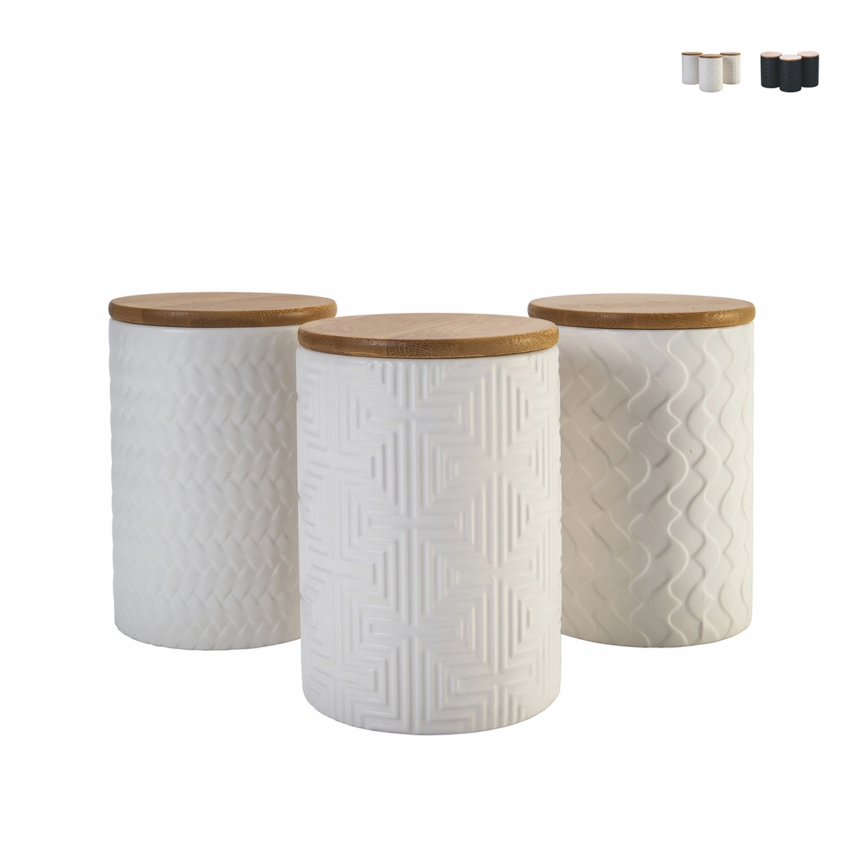Set van 3 keramische voorraadpotten met deksel Shade of Shape Geometrie Aanbieding Set van 3 keramische voorraadpotten met deksel Shade of Shape Geometrie Aanbieding