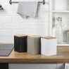 Grote keukenpot 10x10x14,5 cm van gres met deksel 1080ml Modern Verkoop