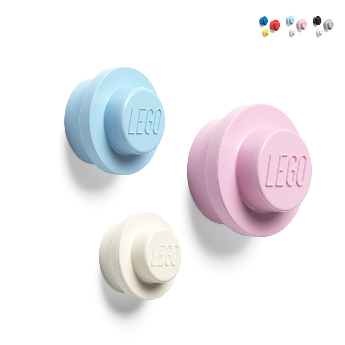 Set van 3 ronde gekleurde muurhaken L-M-S LEGO Wall Hanger Catalogus