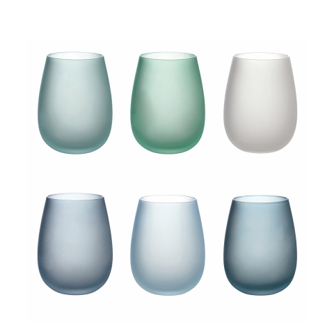 Set glazen in blauw glas met ijseffect 600ml Happy Hour Ocean Aanbieding