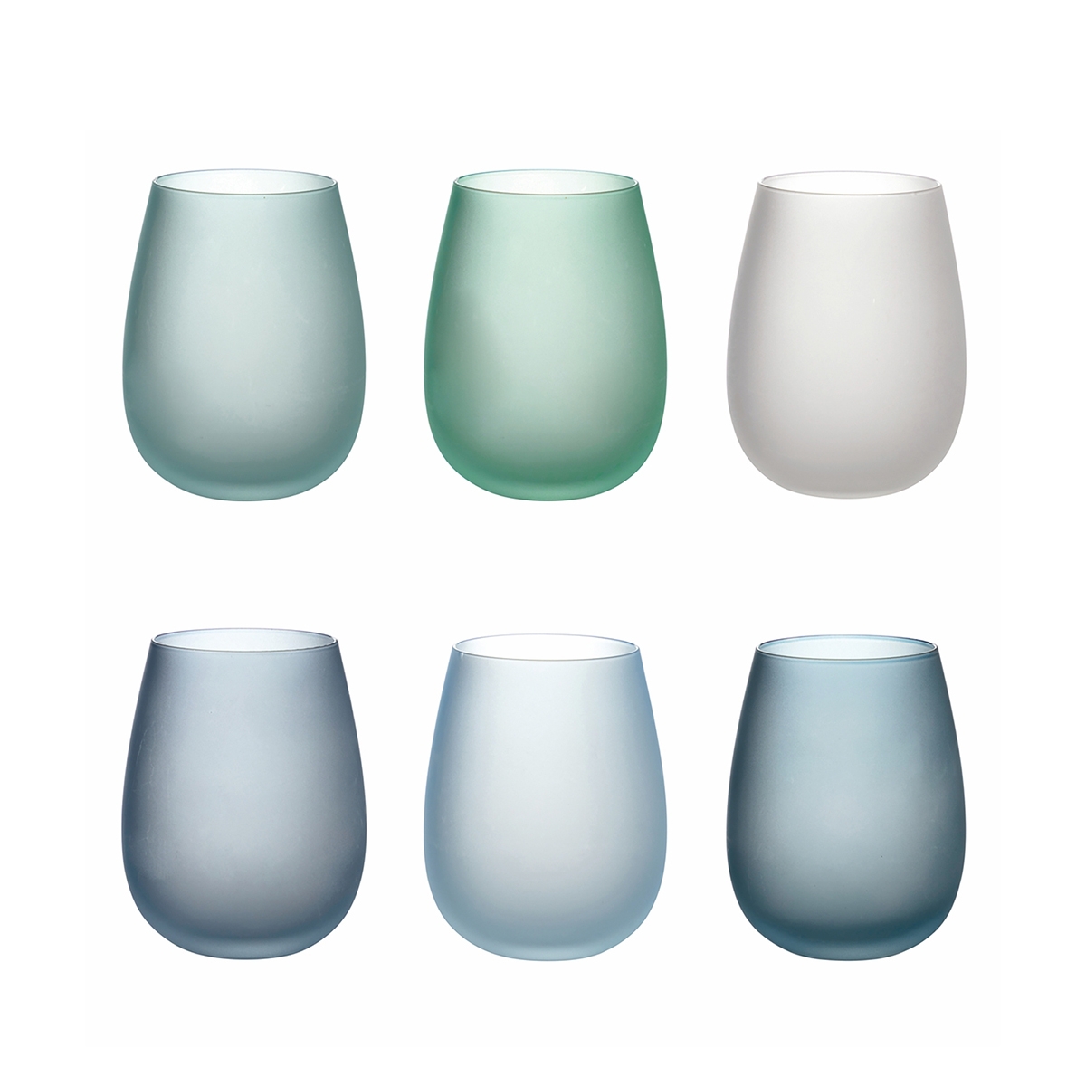 Set glazen in blauw glas met ijseffect 600ml Happy Hour Ocean Aanbieding