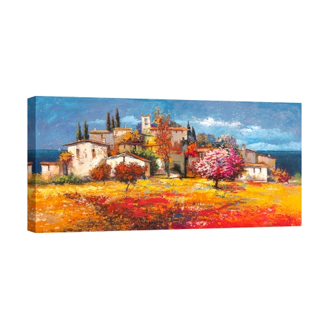 Canvas schilderij landschapsweergave kustdorp Luigi Florio Aanbieding