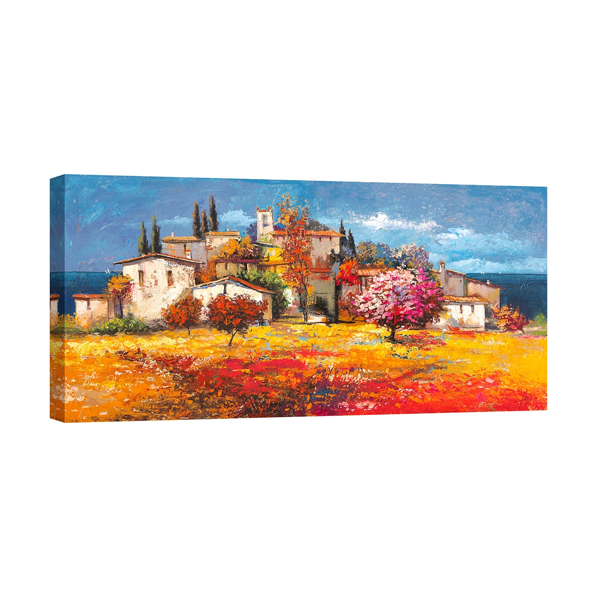 Canvas schilderij landschapsweergave kustdorp Luigi Florio Aanbieding