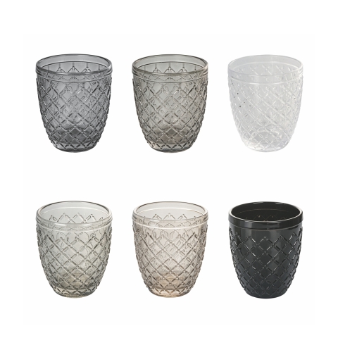 Set van 6 waterglazen in transparant gekleurd glas grijs Castle Stone Aanbieding