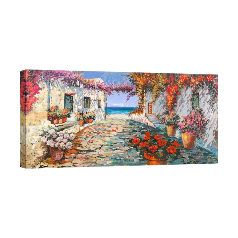Canvas kunstwerk mediterraan kustdorp Piazzetta Luigi Florio Aanbieding